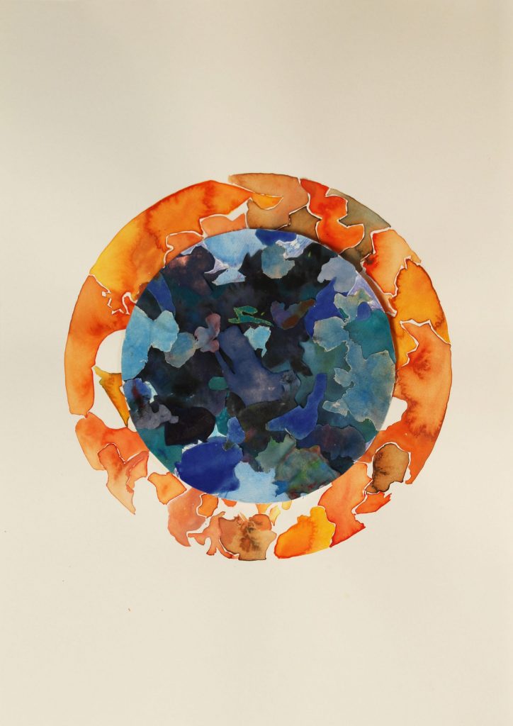 DuduBloom More_Mind apart II (2020)_Acrylic ink and fabric on paper_50 x 35 cm
