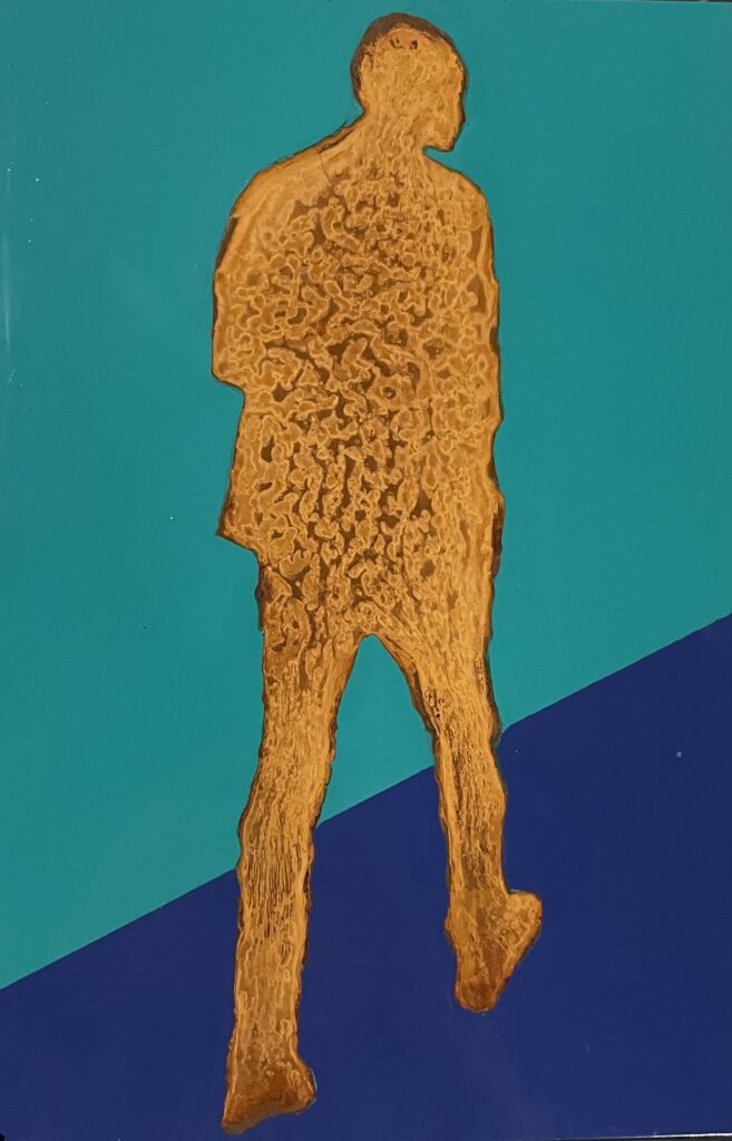 Candice Kramer_Keep Walking II_2022_30 x 20 cm_Enamel and rust on steel framed