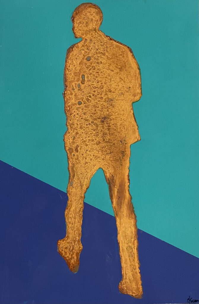 Candice Kramer_Keep Walking I_2022_30 x 20 cm_Enamel and rust on steel framed