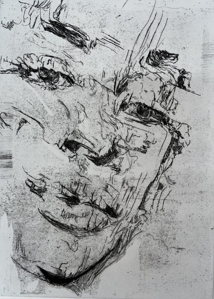 Kay-Leigh Fisher, Distorted Self Portrait 1 - 4, 2019, etching